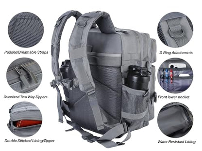 LHI Military Tactical Backpack for Men and Women 45L Army 3 Days Assault Pack Bag Large Rucksack with Molle System - Grey - color: Grey
