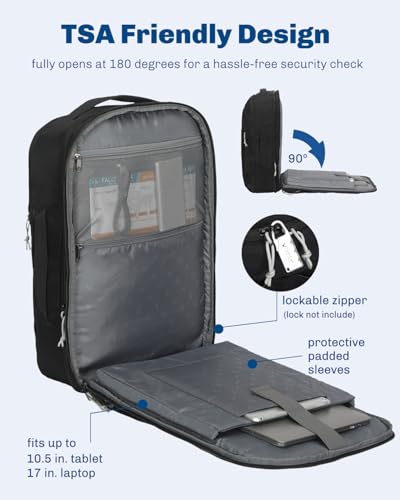 Hynes Eagle TSA Friendly Travel Backpack for Men Women Carry on Backpack 40L Flight Approved Laptop Backpack for 17 inches Compressible Weekender Bag Overnight Backpack Jet Black - color: Jet Black