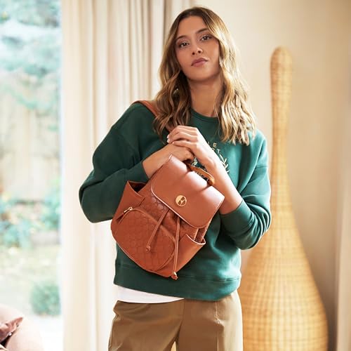 ELLE Compass 10L Vegan Leather Monogram Mini Backpack | Brown - color: Brown