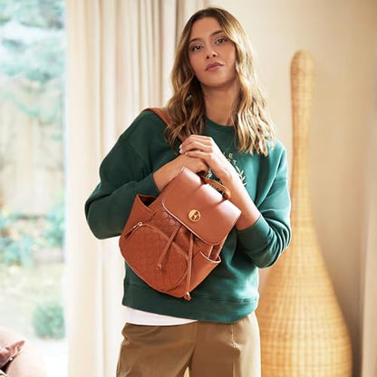 ELLE Compass 10L Vegan Leather Monogram Mini Backpack | Brown - color: Brown