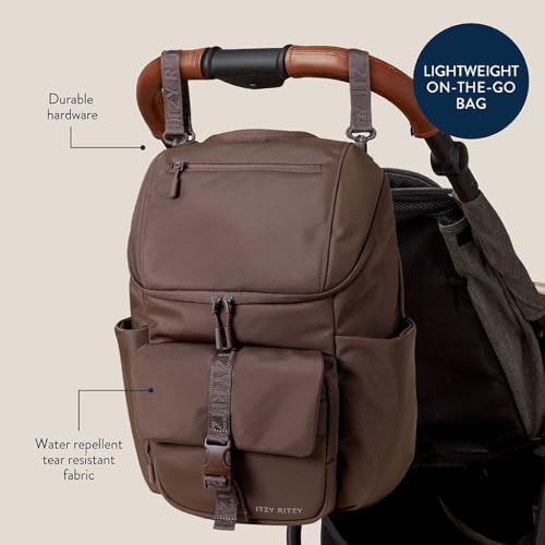 Itzy Ritzy Belong Bucket Backpack – Lightweight Diaper Bag Backpack Featuring 16 Pockets, Bucket Top Opening, Stroller Straps & Changing Pad – Organized and Stylish Everyday Family Backpack (Mocha) - color: Chocolate