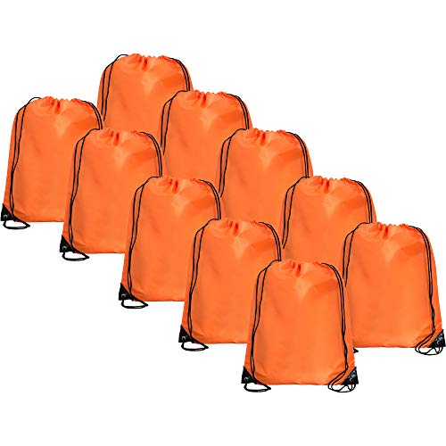 Threadart Orange Drawstring Backpack - Pack of 10 Cinch Sack 15x18.5 | Pack of 10 Orange drawstring cinch backpacks, 15"x18.5"; for gym, sports, travel, school & DIY decorating - color: Orange