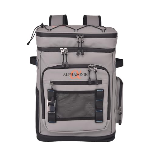 Alphasonik Cooler Backpack 40 Cans Insulated Backpack Cooler for Men & Women, 2 Leak Proof Compartments Coolers Bag for Beach Travel Picnic Hiking BBQ Fishing Outdoor Camping - color: White