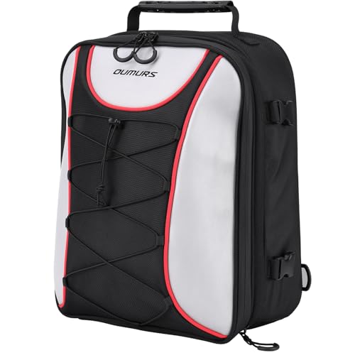 Oumurs Reflective Motorcycle Backpack, 600D RPET Motorcycle Tail Bags 22L-34L Expandable Rear Seat Bags with Rain Cover,Motorbike Helmet Bags Luggage Storage - color: Black Red