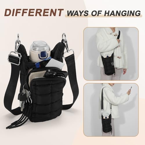 Water Bottle Carrier Bag, Convenient and Durable, Crossbody Water Bottle Holder for Hiking, Cycling - color: Black