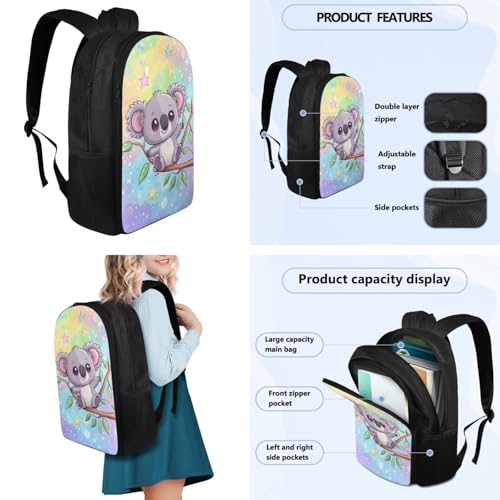Flashideas Cute Koala Backpack for Girls Kids Backpack with Lunch Box 32oz Stainless Steel Water Bottle and Water Bottle Bag 4Pcs Set 17" Large Capacity Elementary Bookbag with Compartments for School - color: Cute Koala