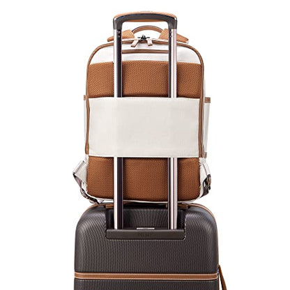 DELSEY PARIS Chatelet Air 2.0 Travel Laptop Backpack, Fits 14 Inch Laptop, Water-Repellent Recycled Fabric, Vegan Leather Trim, Trolley Sleeve, Angora - color: Angora