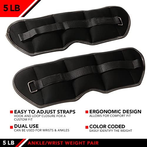 JFIT Ankle Weights - Ankle Weight Pair 10 Weight and Bundle Options - 0.5 to 8 lbs. Each (Set of 2) Adjustable Straps – Comfortable, Breathable, Moisture Absorbent Weight Straps for Men and Women - size: 5 lb Pair