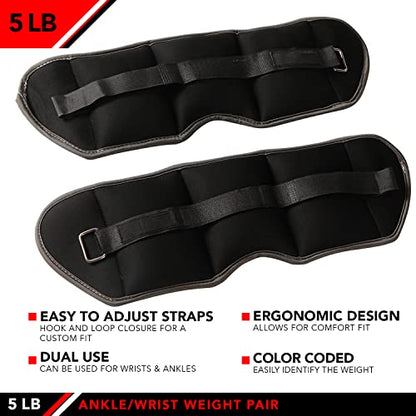 JFIT Ankle Weights - Ankle Weight Pair 10 Weight and Bundle Options - 0.5 to 8 lbs. Each (Set of 2) Adjustable Straps – Comfortable, Breathable, Moisture Absorbent Weight Straps for Men and Women - size: 5 lb Pair