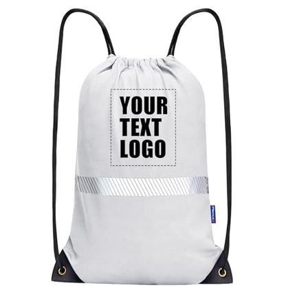 AYKRM Customize White Drawstring Backpack Bag work Sackpack logo - color: White-logo