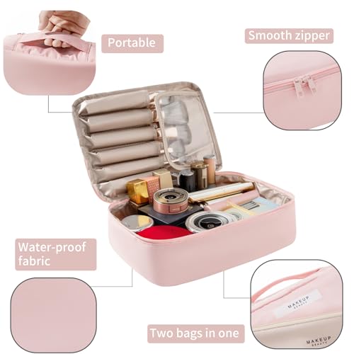 Queboom Travel Makeup Bag Cosmetic Bag Makeup Bag Toiletry bag for women and men (Pink-3pcs) - color: Pink-3pcs