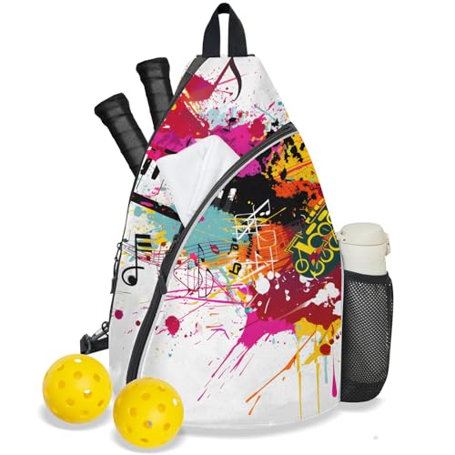 Pickleball Bag for Women Men Adjustable Crossbody Sling Backpack Hold Pickleball Paddle Water Bottle - color: Multicolor 19