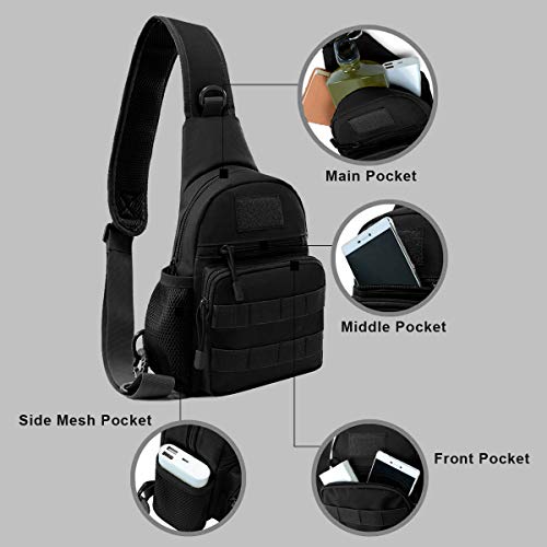 BraveHawk OUTDOORS Sling Chest Bag, 900D Nylon Tactical MOLLE Compact Crossbody Hiking Cycling Pack - color: Black