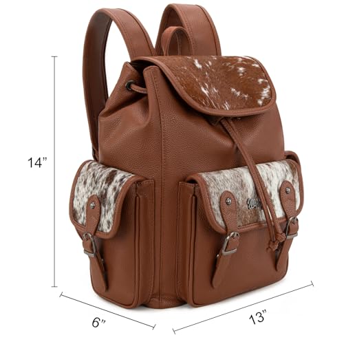 Montana West Wrangler Backpack Purse for Women Hair-on Cowhide Backpacks Western Travel Bags - color: Cowhide Brown