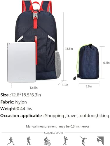 levayhill 25L Foldable Hiking Backpack,Small Packable Daypack,Dark Blue | Lightweight Collapsible Bag,Water Repellent Travel Basic-Daypack,Men Women Camping Cycling Rucksack Outdoor Back Pack - color: Dark Blue