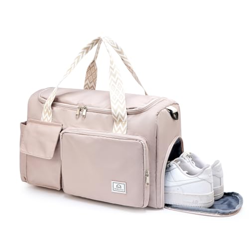 Small Gym Bag for Women, Travel Duffle Bag Carry On Weekender Bag with Shoe Compartment - color: 32#Beige, style: Gym Bag&toiletry Bag
