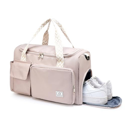 Small Gym Bag for Women, Travel Duffle Bag Carry On Weekender Bag with Shoe Compartment - color: 32#Beige, style: Gym Bag&toiletry Bag