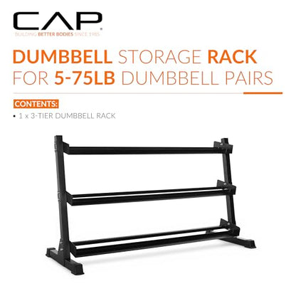 CAP 2-Tier & 3-Tier Dumbbell Rack for Home Gym, Heavy-Duty Steel Weight Storage Rack for Hex Dumbbells, Holds 5-35lb 5-50lb 5-75lb Dumbbell Pairs, Multiple Sizes & Capacities - style: 3-Tier for 5-75LB
