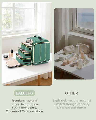 BALULHG Large Travel Makeup Bag - Cosmetic Organizer with 4 Removable transparent Inner Pockets, Multi-functional Toiletry Bag for Accessories & Brushes, Women's Beauty Case,Patent Pending - color: Green