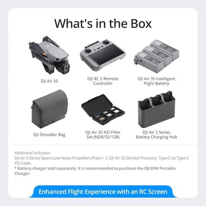 DJI Air 3S Fly More Combo (RC 2 Screen Remote Controller), Drone with 1" CMOS Wide-Angle & Medium Tele Camera for Adults, 4K/60fps, Omnidirectional Sensing & 3 Batteries for Extended Flight Time - style: Air 3S Fly More Combo (RC 2)