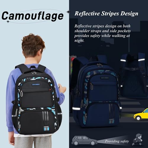 Bansusu Camo Backpacks for Boys Middle School Elementary, Camouflage School Bags Bookbags Kids Back Packs for Teens Boys - color: Style D - Dark Blue