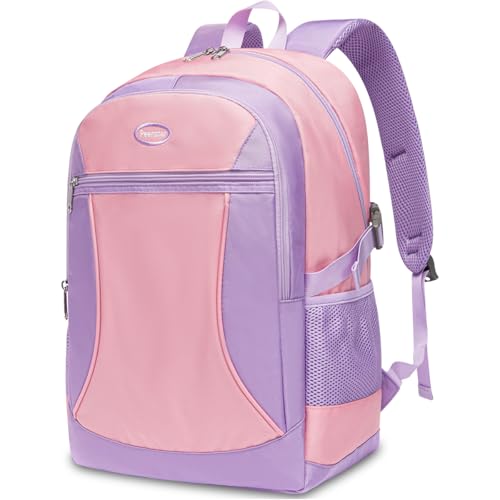 Girls Backpack for Kids Back to School Bag Pink Purple Bookbag Big Child Children Book Bag Ages 8-10 10-12 Years Old Large Gifts Tween Middle High Schoolbag Back to School with Laptop Compartment 18" - color: Purplepink
