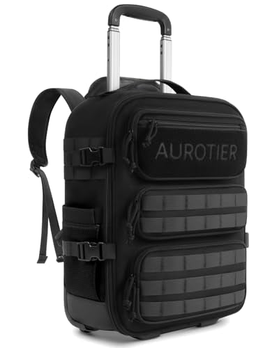 AUROTIER Rolling Tactical Laptop Backpack, Underseat Travel Backpack with Wheels, 16 Inch Wheeled Computer Backpack for Men and Women, Roller Overnight Molle Outdoor Hiking College Carry on Luggage - color: Black