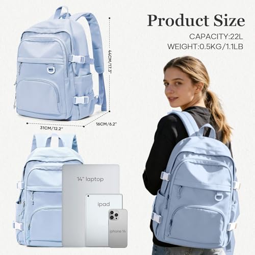 Lightweight College Backpack for Women Men Cute School Bag for Teens Girls Boys High School Backpack for Students Waterproof Casual Daypack Backpack（Milky Blue） - color: A4-milky Blue