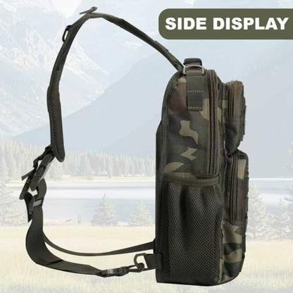 Rover Sling Pack Tactical Shoulder Sling Bag Backpack with Bottle Holder Crossbody Chest Bag, Woodland - color: Woodland