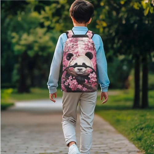 JEOCODY Girls School Bag for Kids Cute Cherry Blossom Panda Backpack and Lunch Box Set with Pencil Case and Water Bottle Holder Set of 4 School Daypack for Travel Hiking Back to School Accessories - color: Cherry Blossom Panda