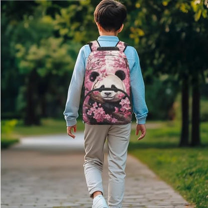 JEOCODY Girls School Bag for Kids Cute Cherry Blossom Panda Backpack and Lunch Box Set with Pencil Case and Water Bottle Holder Set of 4 School Daypack for Travel Hiking Back to School Accessories - color: Cherry Blossom Panda