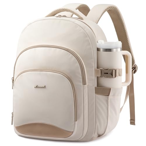 LOVEVOOK Laptop Backpack for Women, 15.6-Inch Work Backpack, Back to School Bookbag for College Student Teen Girls, Casual Personal Item Travel Bag Business Computer Daypack for Teacher Nurse, Gift - color: Beige, size: 15.6 Inch