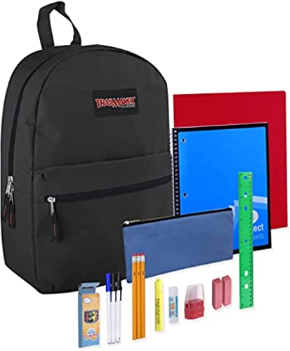 Trail maker Backpack with School Supplies for Kids - 20 Piece Back to School Supplies with 17" Backpack (Black) - color: Black Pack