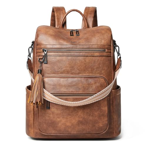 Shrrie 15.6 inch Laptop Backpack for Women,Large Leather Backpack Purse,Travel,Carry on,Water Resistant Casual Laptop Backpacks,College Backpack,Work Backpack for Women,Two-toned Brown - color: Two-toned Brown