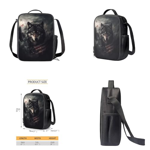 American Flag Wolf Backpack for Kids Boys Backpack with Lunch Box Water Bottle Bag and Soft Pencil Case 4PCS Set Bookbag with Front Pocket for School 17" Sturdy School Bag with Side Pocket - color: American Flag Wolf