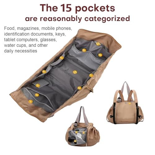 Everyday Bag, Large-Capacity Multifunctional Travel Organizer Handbag Crossbody Shoulder Tote Bag - color: Khaki