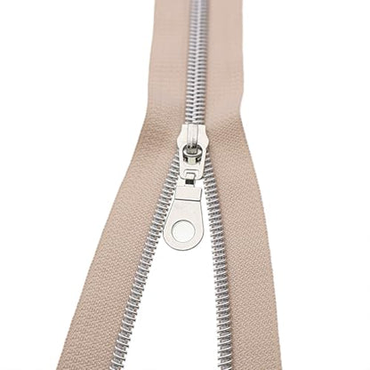 #5 Silver Metallic Nylon Coil Zipper by The Yard, Bulk 10 Yards Beige Zipper Tape Silver Teeth with 25PCS Silver Zippers Pulls for Sewing, Bags, Purses YIGUANXIN - color: Beige-Silver