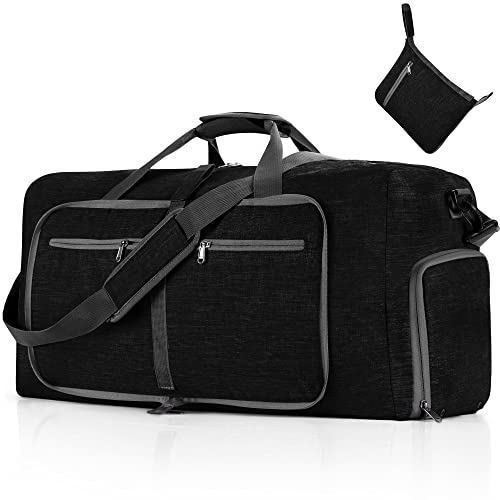 Vomgomfom 65L/85L/115L Foldable Travel Duffle Bag, Lightweight Checked Luggage with Shoe Compartment, Water-Resistant Weekender Overnight Bag for Men & Women - color: Black, size: 115L