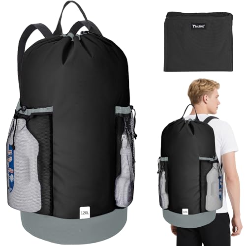 BALEINE 2PK 120L Laundry Bag Backpack, 900D Oxford Fabric Large Travel Laundry Bags with Shoulder Straps and 2 Mesh Pockets for College Dorm, Apartment, Laundromat (Black, 120L) - color: Black, size: 120L - 2PK