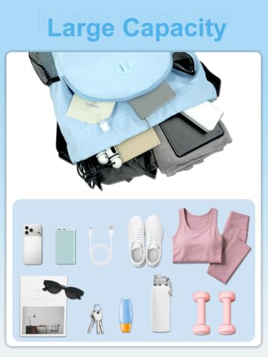 RHDZO Drawstring Backpack with Shoe Compartment and Wet Pocket, Large Blue - color: Large Blue, size: Large