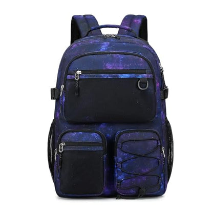 Lohol Multi-Pocket Backpack for Travel College, Heavy Duty Big Bookbag with 15.6 inch Laptop Compartment (Black Purple Galaxy - color: Black Purple Galaxy