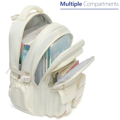 Cute Backpack for Teen Girls Boys, Aesthetic Travel Bookbag for High Middle School College Student (Beige) - color: Beige