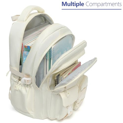 Cute Backpack for Teen Girls Boys, Aesthetic Travel Bookbag for High Middle School College Student (Beige) - color: Beige