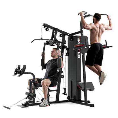 Mikolo Home Gym, Workout Station with 150LBS Weight Stack, Multifunctional Home Gym Equipment, Exercise Equipment for Full Body Strength Training - style: HGS with power tower