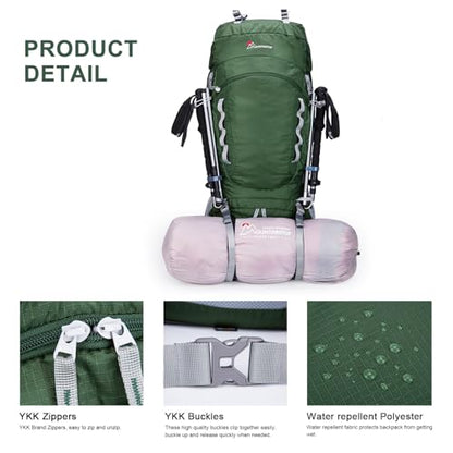 MOUNTAINTOP 80L Internal Frame Backpack for Man & Women Backpacking Hiking Backpack with Rain Cover - color: Dark Green-80l