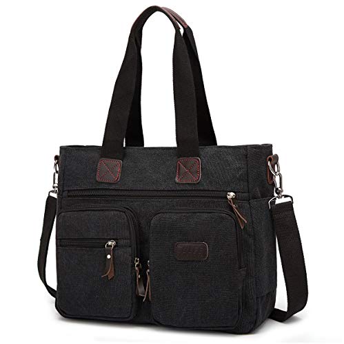 ToLFE Women Top Handle Satchel Handbags Shoulder Bag Messenger Tote Bag Purse Crossbody Bag Travel Work Tote Bag - color: New-black1, size: Double handles with 9.1" drop