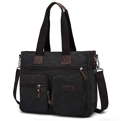 ToLFE Women Top Handle Satchel Handbags Shoulder Bag Messenger Tote Bag Purse Crossbody Bag Travel Work Tote Bag - color: New-black1, size: Double handles with 9.1" drop