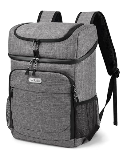 BAGLHER Lightweight Insulated Cooler Backpack - 30 Cans, Leak-Proof for Lunch, Picnic, Hiking, Camping Trips - color: grey-titan