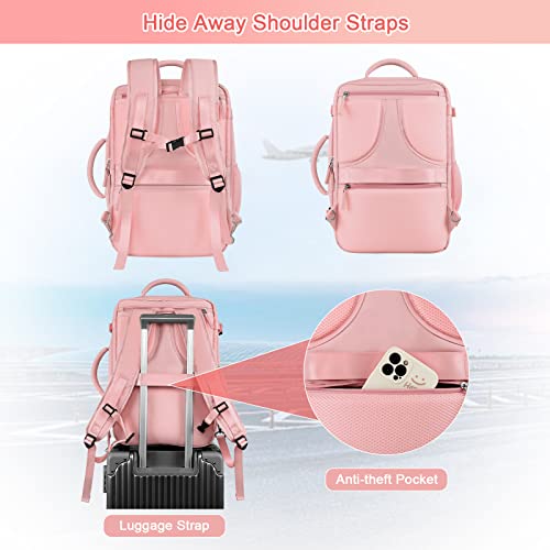 Sinaliy Large Travel Backpack for Women, 40L Carry On Backpack, 17 Inch Laptop Waterproof Backpack, College Bookbag, Backpack for Women, as Person Item Flight Approved - color: Pink