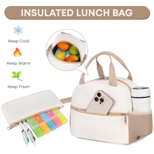 3PCS Student Backpack For School Women College Middle High Teen Girls Bookbag Waterproof Laptop Bag Beige Khaki - color: Beige Khaki